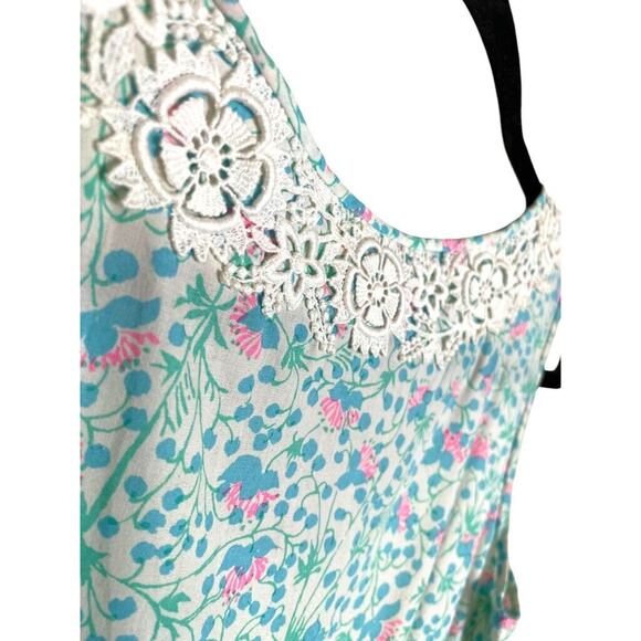 70s LIZA for Lilly Pulitzer Dayglo Floral Wide Lace Trim Sleeveless Dress - Picture 3 of 4